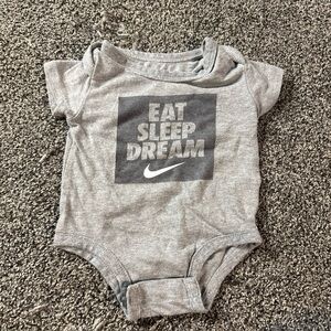 Nike Baby One Piece Bodysuit Gray 0/3 Months “Eat Sleep Dream”